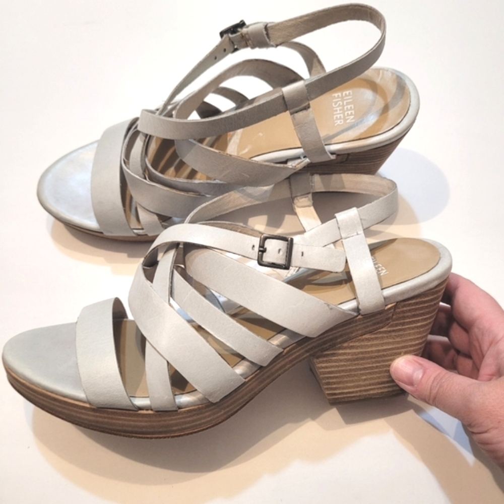 Eileen Fisher Light Blue Leather Sandals Size 9.5